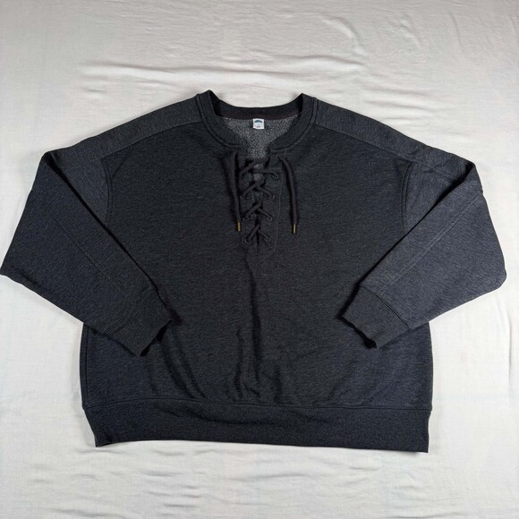 Old Navy Sweaters - Old Navy Sweatshirt Womens Large Dark Charcoal Gray Lace Up Front Fleece Pullove